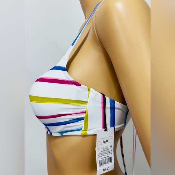 Shade & Shore White Geometric Pattern Light Lift Bikini Top 32B - Picture 4 of 10